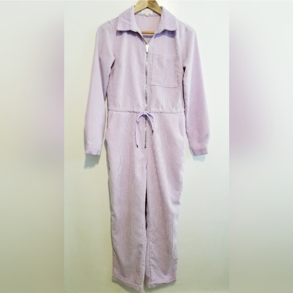 Dancing Leopard Blaze Boilersuit Jumpsuit Front Zip Soft Corduroy in Lilac Color